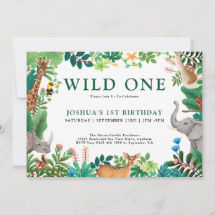 Boys Wild One Jungle Safari Tiere 1. Geburtstag Einladung