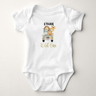 Boys Wild One Safari Animals 1. Geburtstag Karosse Baby Strampler