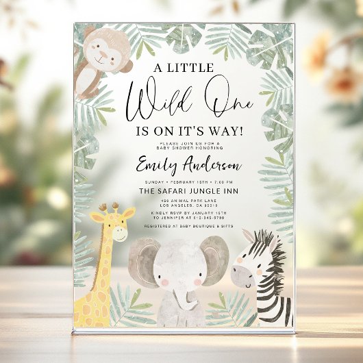 Boys Wild One Safari Animals Kinderdusche Acryleinladungen