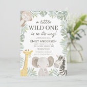 Boys Wild One Safari Animals Kinderdusche Einladung (Stehend Vorderseite)