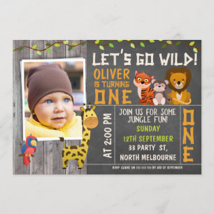 Boys Wild Safari Tiere Einladung zum 1. Geburtstag