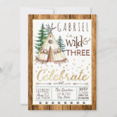 Boys Wild und Three Tribal TeePee Dritter Geburtst Einladung (Vorderseite)