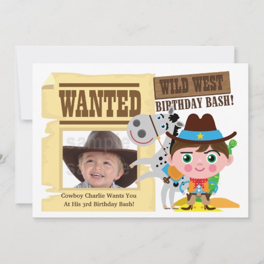 Boys Wild West Western Cowboy Birthday Invite Einladung (Vorderseite)