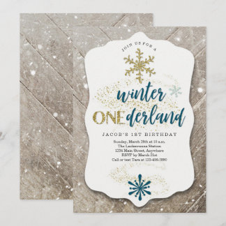 Boys Winter ONEderland Themed Erste Geburtstagspar Einladung
