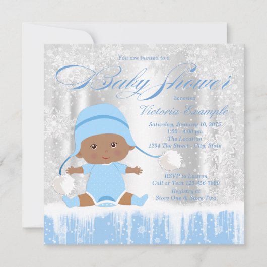 Boys Winter Wonderland Snow Baby Dusche Einladung (Vorderseite)