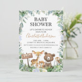 Boys Woodland Animals and Greenerity Baby Shower Einladung (Stehend Vorderseite)
