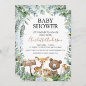 Boys Woodland Animals and Greenerity Baby Shower Einladung (Vorne/Hinten)