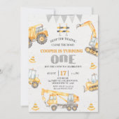 Boys Yellow Bunting Construction 1. Geburtstag Einladung (Vorderseite)