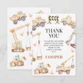 Boys Yellow Watercolor Construction Birthday Dankeskarte (Vorne/Hinten)