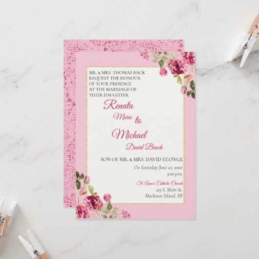 Boysenberry Rose Hochzeit Einladung (Vorderseite/Rückseite Beispiel)