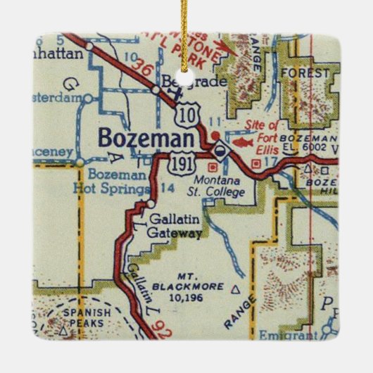 Bozeman MT Vintag Map Keramikornament (Rückseite)