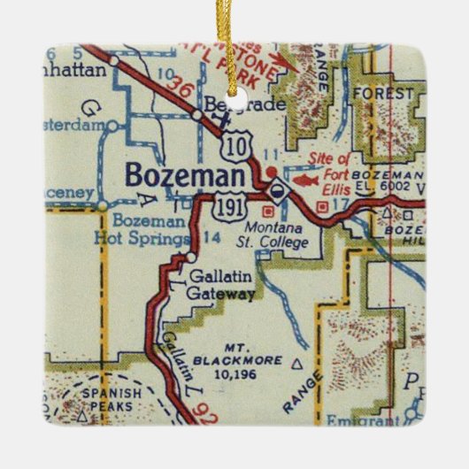 Bozeman MT Vintag Map Keramikornament (Vorderseite)