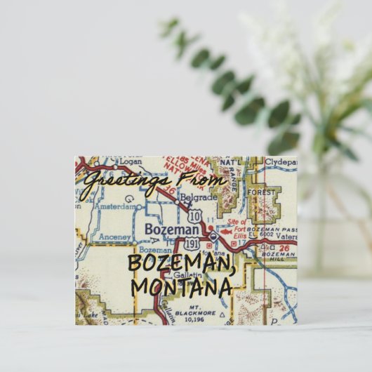 Bozeman MT Vintag Map Postkarte (Stehend Vorderseite)