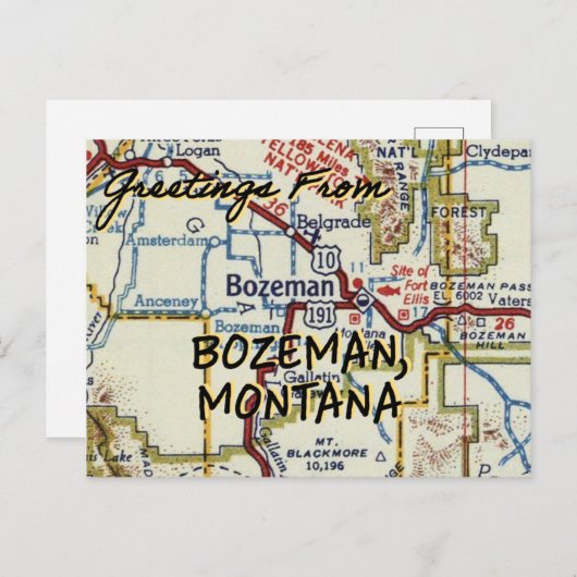 Bozeman MT Vintag Map Postkarte (Vorne/Hinten)
