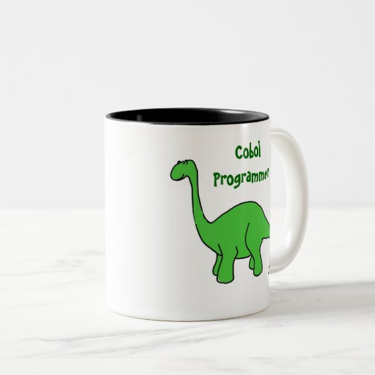 BP, COBOL-Programmierer-Dinosaurier-Tasse Zweifarbige Tasse (VorderseiteRechts)