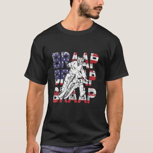 Braap Braap Usa Flagge Dirt Bike Motocross Patriot T-Shirt (Vorderseite)