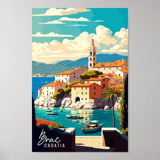 Brac Croatia Art Vintage Reise Illustration Poster (Vorne)