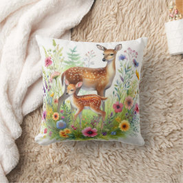 Brache Hirsche Fawn und Wildblumen Kissen