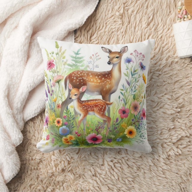 Brache Hirsche Fawn und Wildblumen Kissen (Decke)