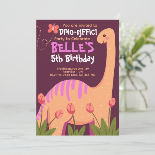 Brachiosaurus Dino Birthday Einladung (Stehend Vorderseite)