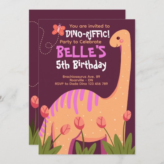 Brachiosaurus Dino Birthday Einladung (Vorne/Hinten)