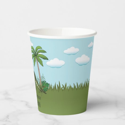 Brachiosaurus Dinosaur Blue Sky Tropical Birthday Pappbecher (Links)