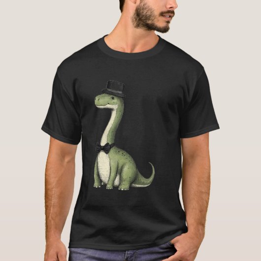 Brachiosaurus-Dinosaur mit Hut und Fliege T-Shirt (Vorderseite)