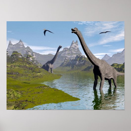 Brachiosaurus-Dinosaurier in Wasser - 3D-Darstellu Poster (Vorne)