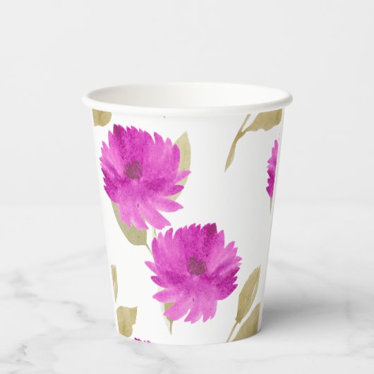 Brachte rosa Blumen Pappbecher (Rückseite)