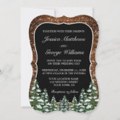 Bracket Black Snowy Wood & Forest Country Wedding Einladung (Vorderseite)