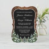 Bracket Black Snowy Wood & Forest Country Wedding Einladung (Stehend Vorderseite)