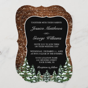 Bracket Black Snowy Wood & Forest Country Wedding Einladung