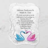 Bracket Edge Pink Blue Kissing Swans Hochzeit Einladung (Vorne/Hinten)