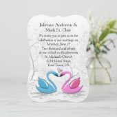 Bracket Edge Pink Blue Kissing Swans Hochzeit Einladung (Stehend Vorderseite)