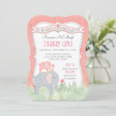 Bracket Niedlich Girl Babydusche Elephant Wasserfa Einladung (Stehend Vorderseite)