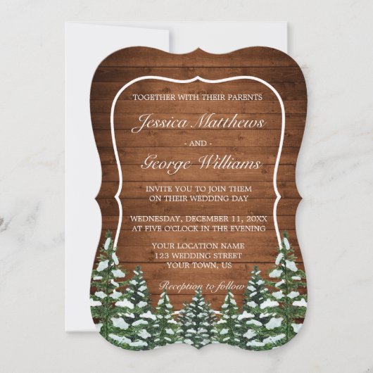 Bracket Snowy Wood & Forest Country Pine Hochzeit Einladung (Vorderseite)