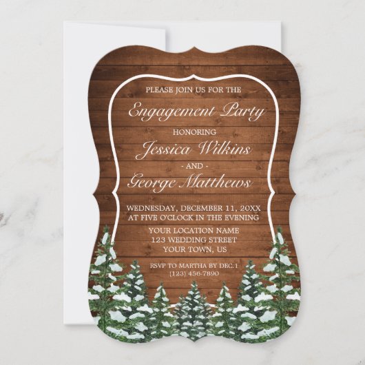 Bracket Snowy Wood & Forest Pine Engagement Party Einladung (Vorderseite)