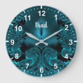 BRAD ~ WOW! Fraktal Muster Grün und Schwarz ~ Große Wanduhr (Vorderseite)