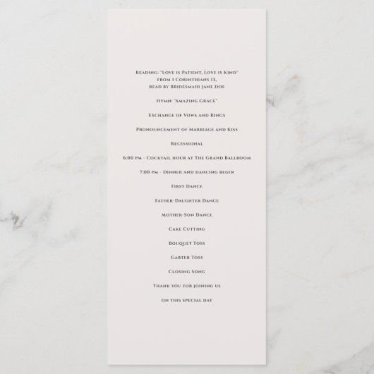 Bradford Modern Wedding Programm (Rückseite)