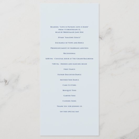 Bradford Modern Wedding Programm (Rückseite)