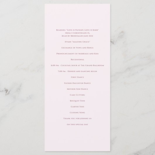 Bradford Modern Wedding Programm (Rückseite)