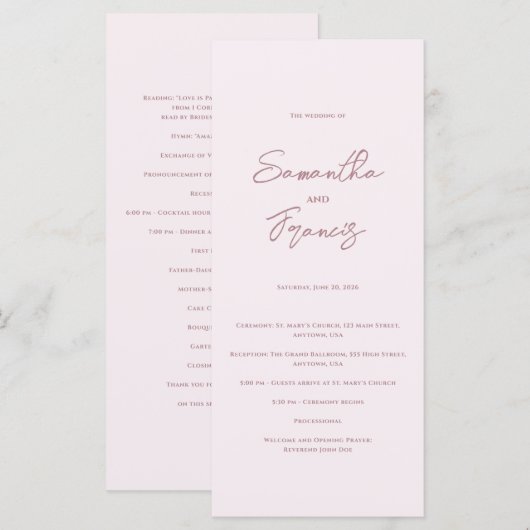 Bradford Modern Wedding Programm (Vorne/Hinten)