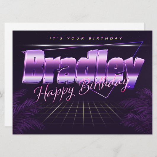 Bradley Name Vorname lila retro Karte Geburtstag (Vorne/Hinten)
