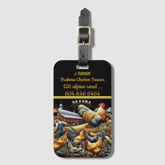 Brahma-Bauer mit Blockade im Herbst Gepäckanhänger (Vorderseite Vertikal)