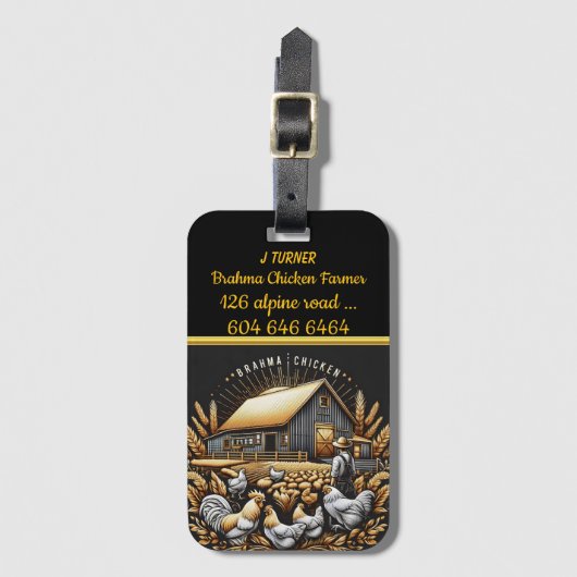 Brahma Chicken Bauer in Bright Barnyard Gepäckanhänger (Vorderseite Vertikal)