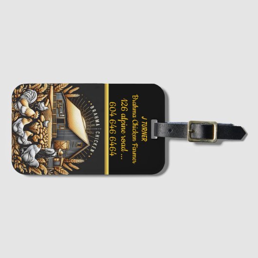 Brahma Chicken Bauer in Bright Barnyard Gepäckanhänger (Vorderseite (Horizontal))