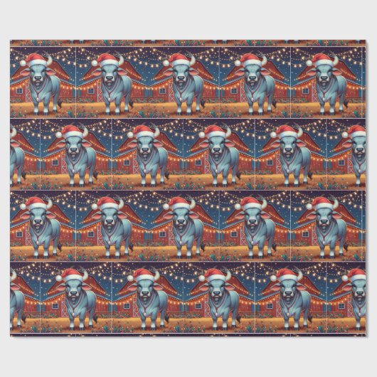 Brahman Bull Stehend von Weihnachten im Scheune Geschenkpapier (Flach)