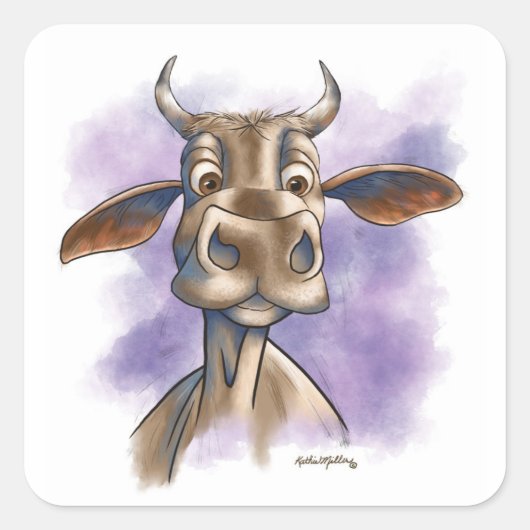 Brahman-Kuh-Cartoon Quadratischer Aufkleber (Vorderseite)