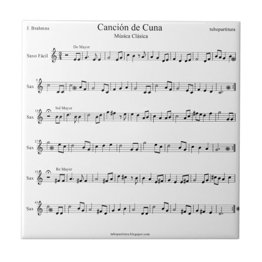 Brahms Wiegenlied-Noten Fliese (Vorderseite)