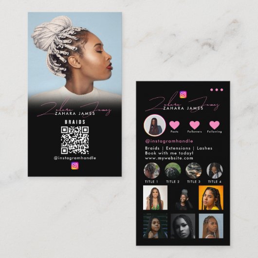 Braid Hair Social Photo Grid Social Media QR Code Visitenkarte (Vorne/Hinten)